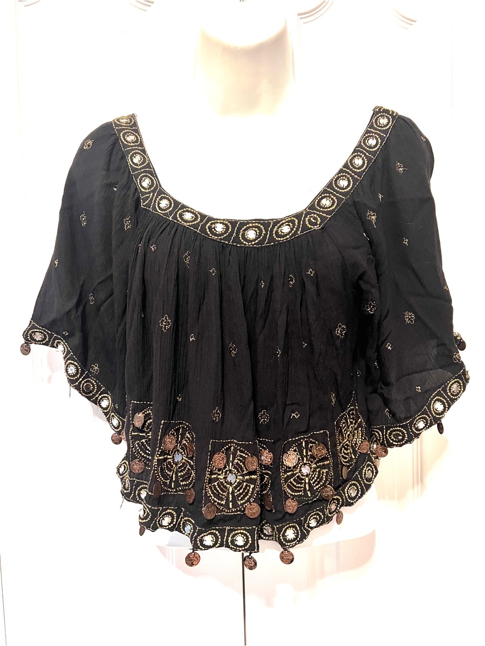 Forever 21 Black Embroidered Boho Crop Top